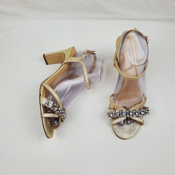 American Glamour Badgley Mischka Embellished Heels Sandals - Picture 1 of 9